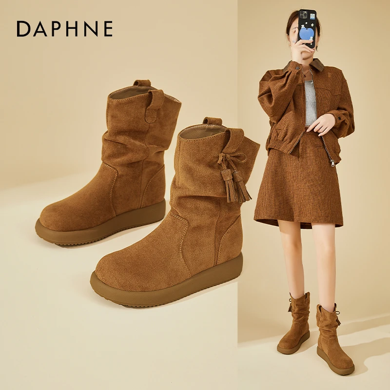 Daphne/达芙妮时尚小短靴女堆堆鞋2025年新款厚底瘦瘦靴马丁靴