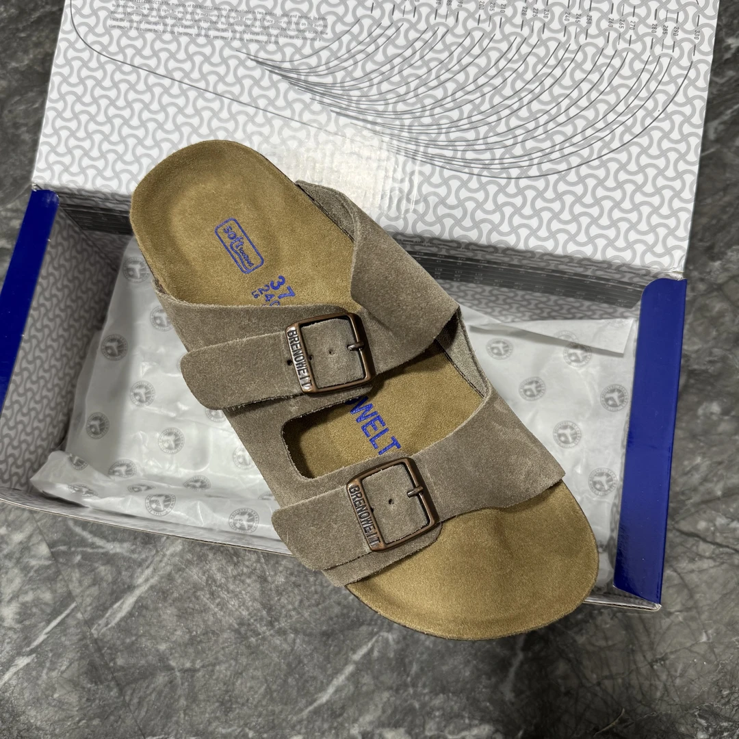 优选-博肯两条带拖鞋头层牛皮皮带扣真软木休闲真皮女士凉拖平底