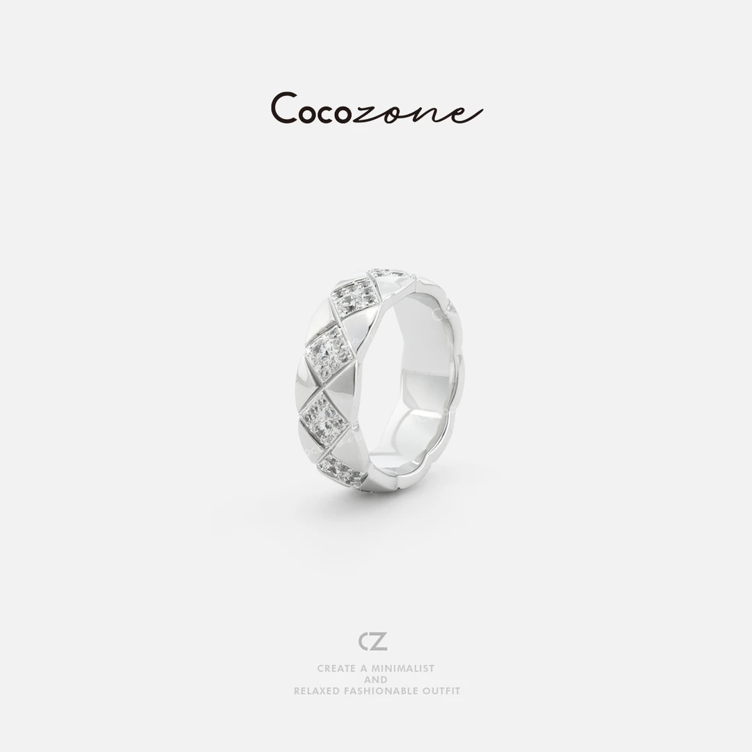 铜合金锆石戒指 COCO ZONE 高级感小众菱形格纹气质戒指CD2A0410
