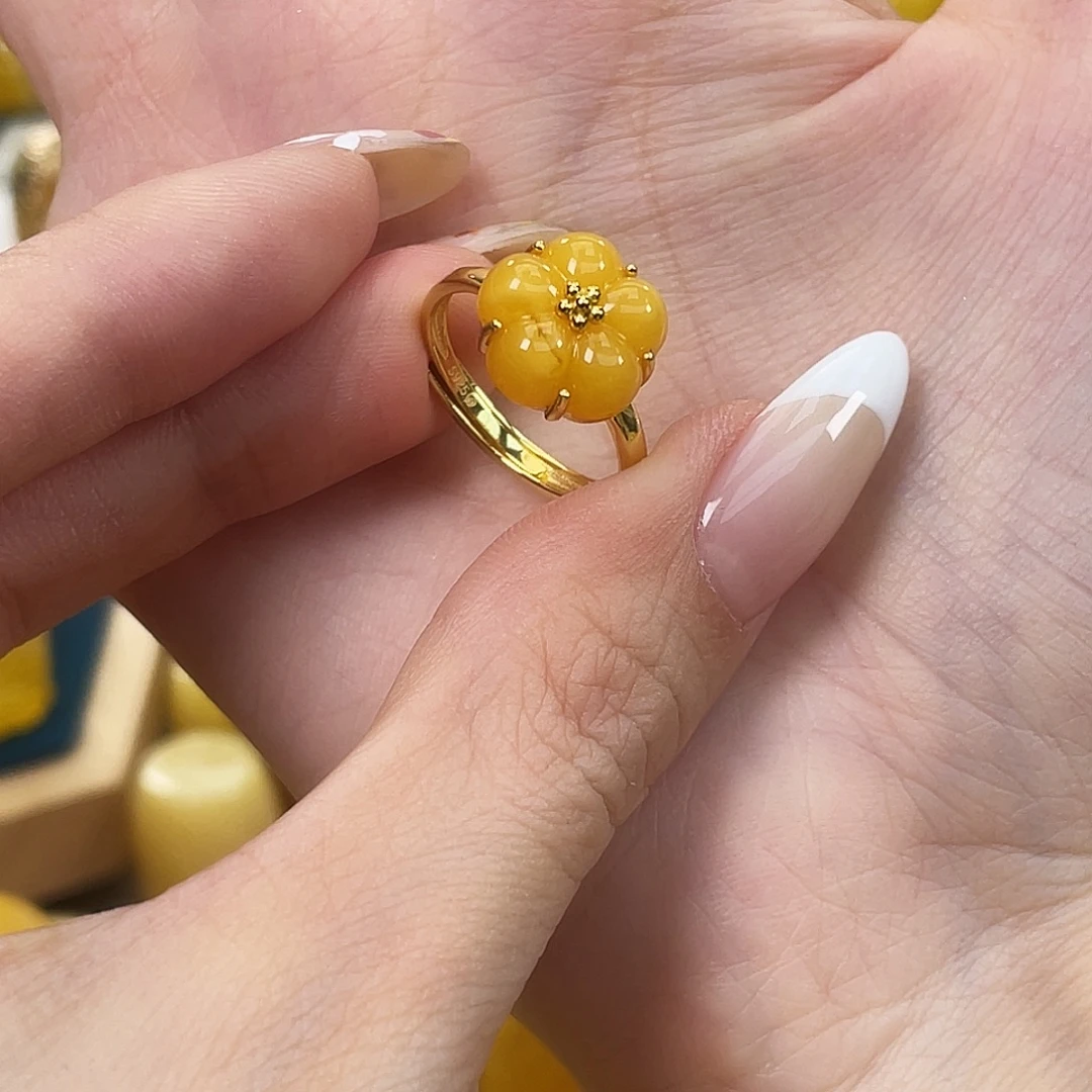 银S925镶嵌琥珀裸石琥珀蜜蜡J