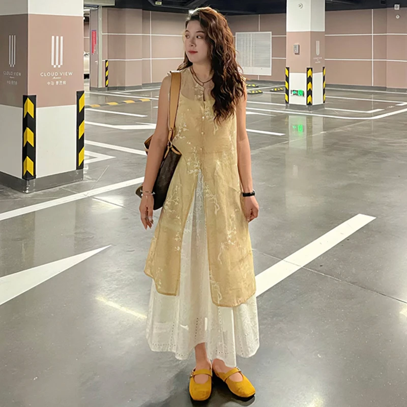 官图 新中式国风套装裙2025夏季气质高级感叠穿罩衫半身裙两件套