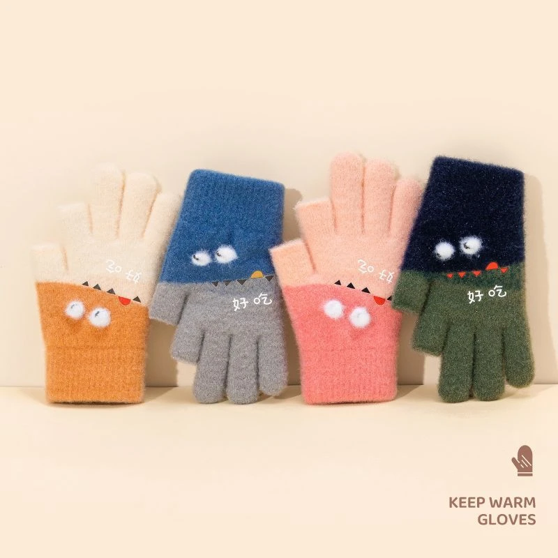 儿童写字手套冬季男女童保暖五指露指男孩大童冬天小学生学习作业