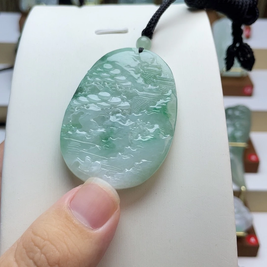 翡翠未镶嵌吊坠(不含链)山水牌