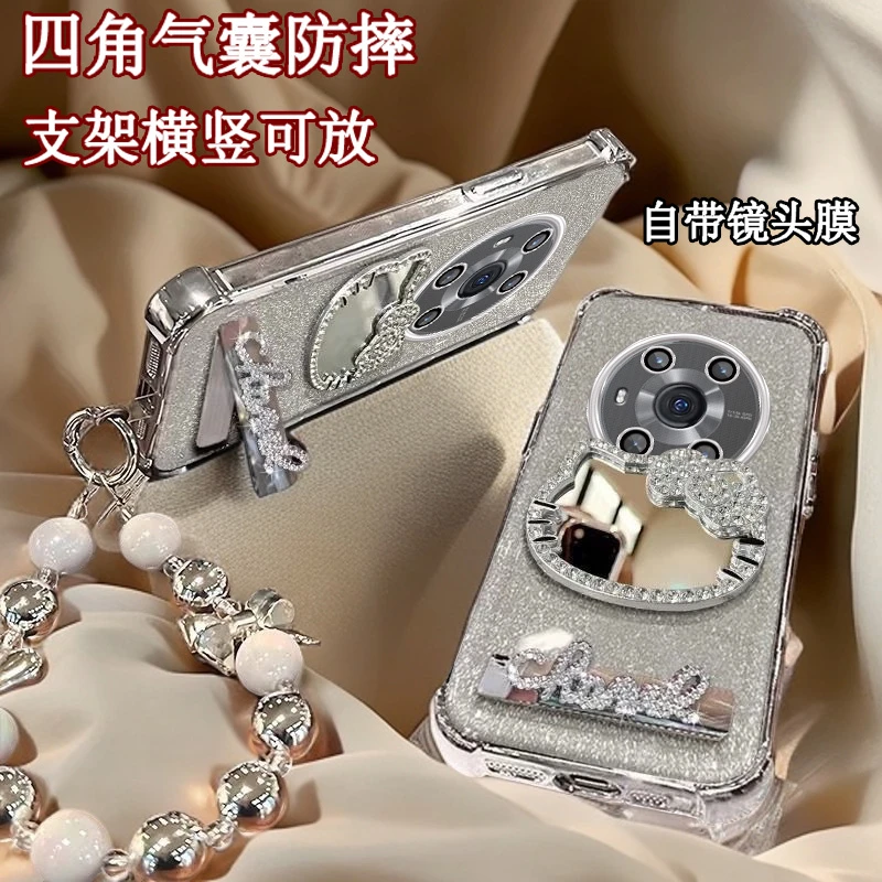 水钻KT猫补妆镜荣耀Magic3手机壳Honormagic3软ELZ-AN00四角防摔