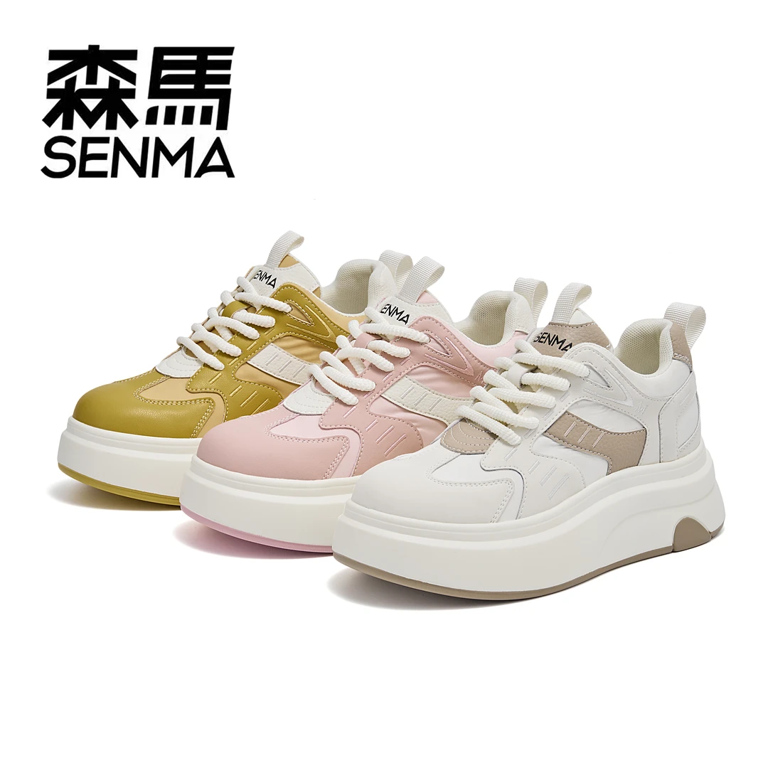 SENMA/森马夏季透气低帮真皮百搭时尚潮流系带小白鞋