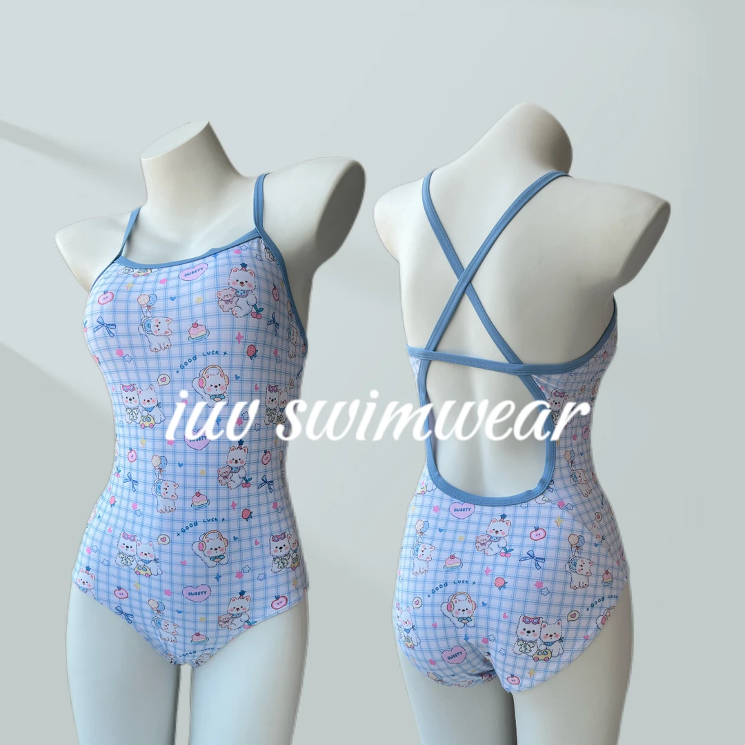 iuv【西高地】连体三角运动高级可爱贴身无阻性感三角竞速泳衣女