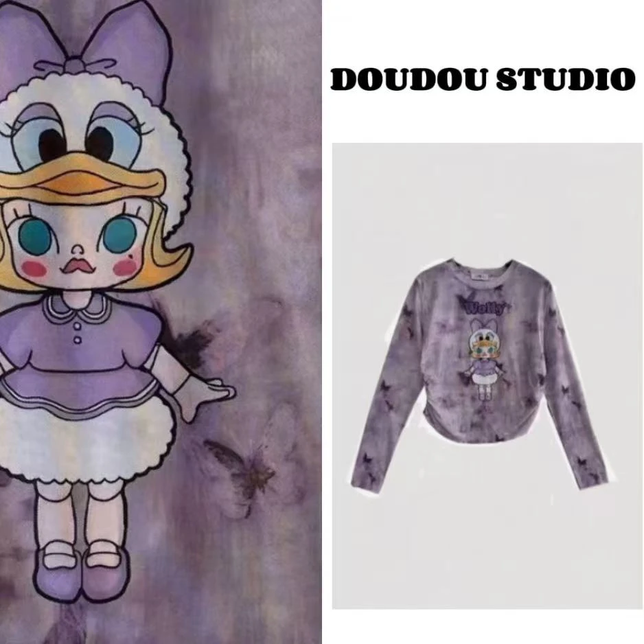 【兜兜】跳舞的女孩 夏季蝴蝶扎染捏褶设计长袖冰感防晒T恤 210515