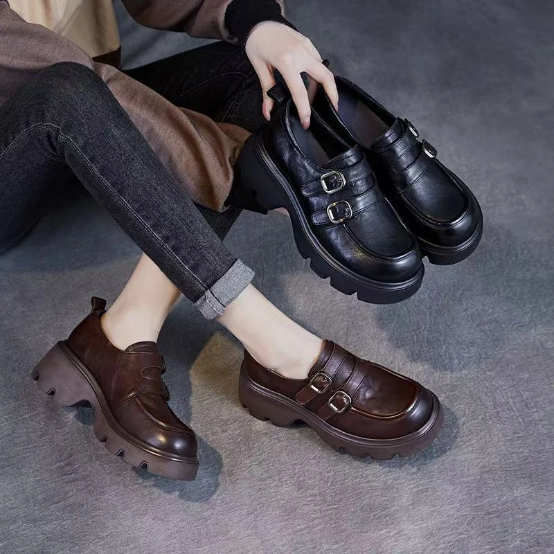 Y258160头层牛皮圆头乐福鞋鞋英伦风春夏时尚百搭休闲显腿长