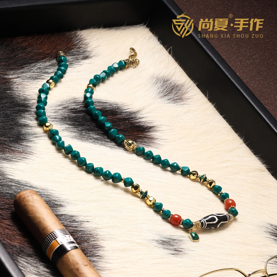 合金琉璃项链 小夏专属*尚夏【自在·长乐】2.0绿琉璃松无相+天珠锁骨链53cm