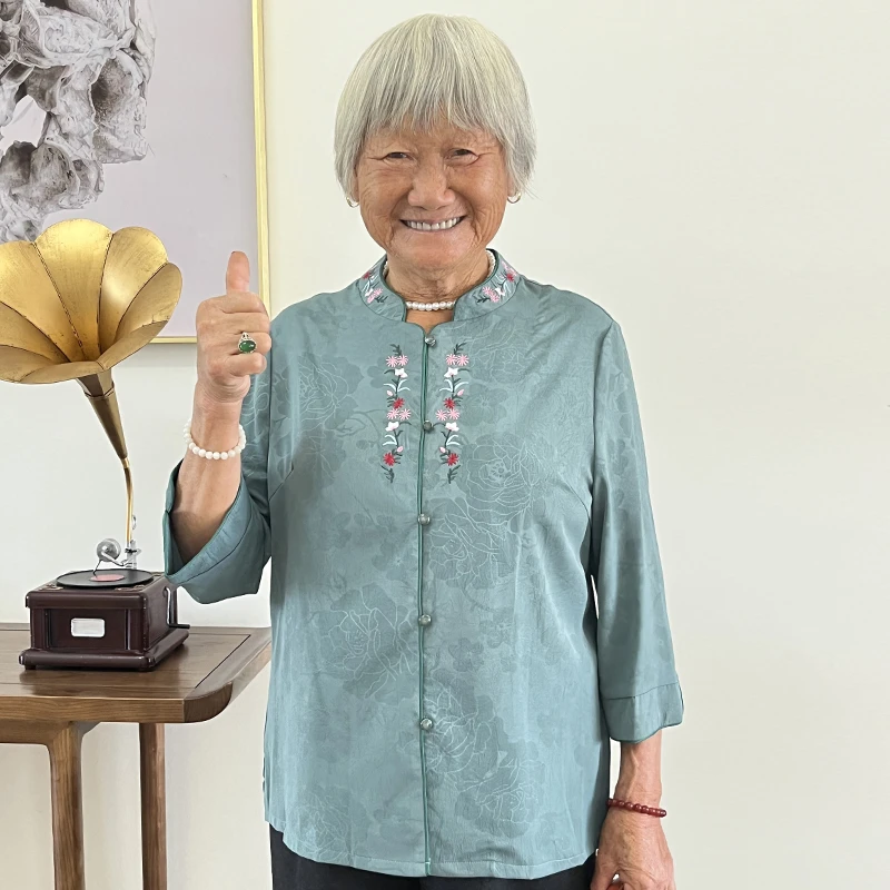 妈妈夏装女衬衫奶奶装夏季老太太老年人上衣服新中式国风春秋衬衣