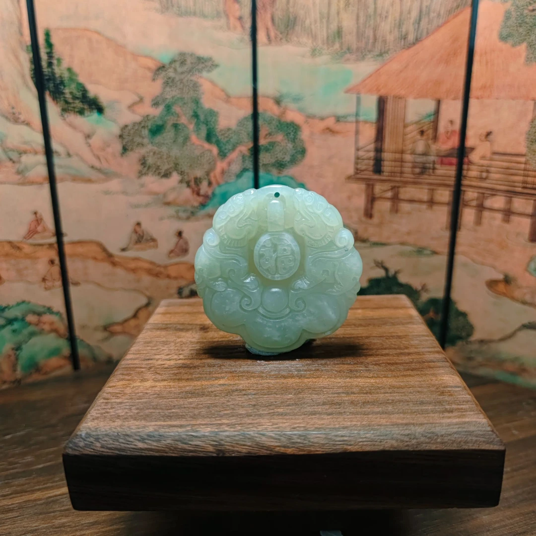D和田玉双龙送福吊坠0434