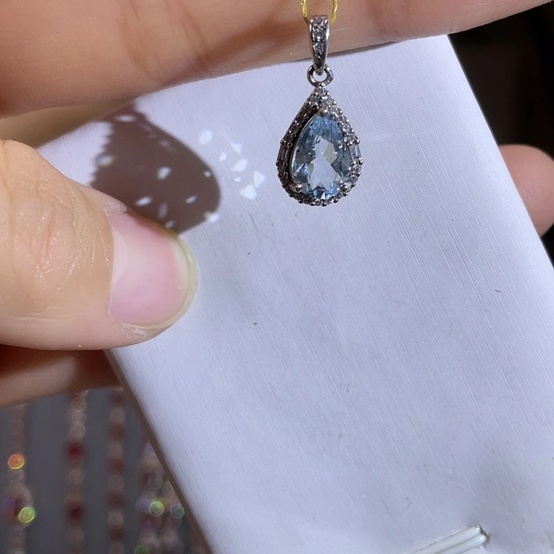 银S925镶嵌海蓝宝石颈饰