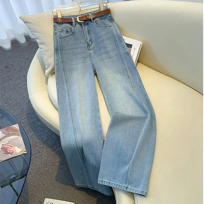 2025年春秋新款高腰显瘦宽松垂感阔腿牛仔裤女个性时尚百搭直筒裤