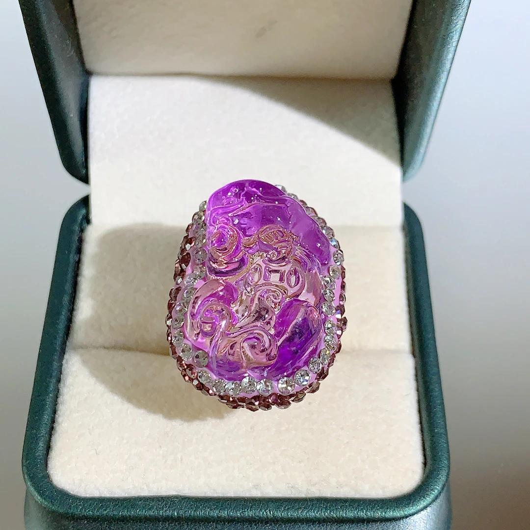 铜合金合成锆石戒指 TTSD 紫色貔貅时尚百搭戒指 8152