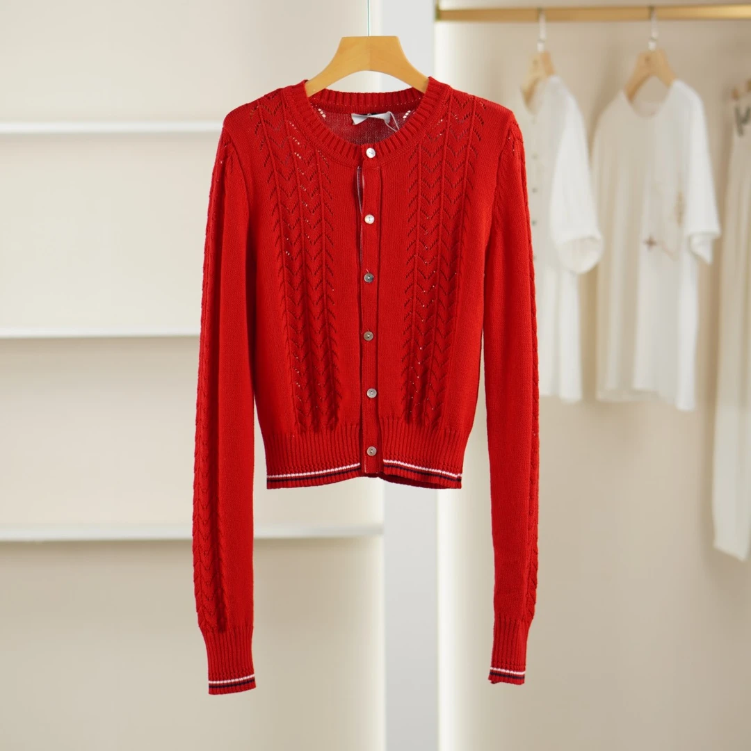 麦迪尚品【K】50428337 春秋休闲圆领针织开衫红色品牌撤柜