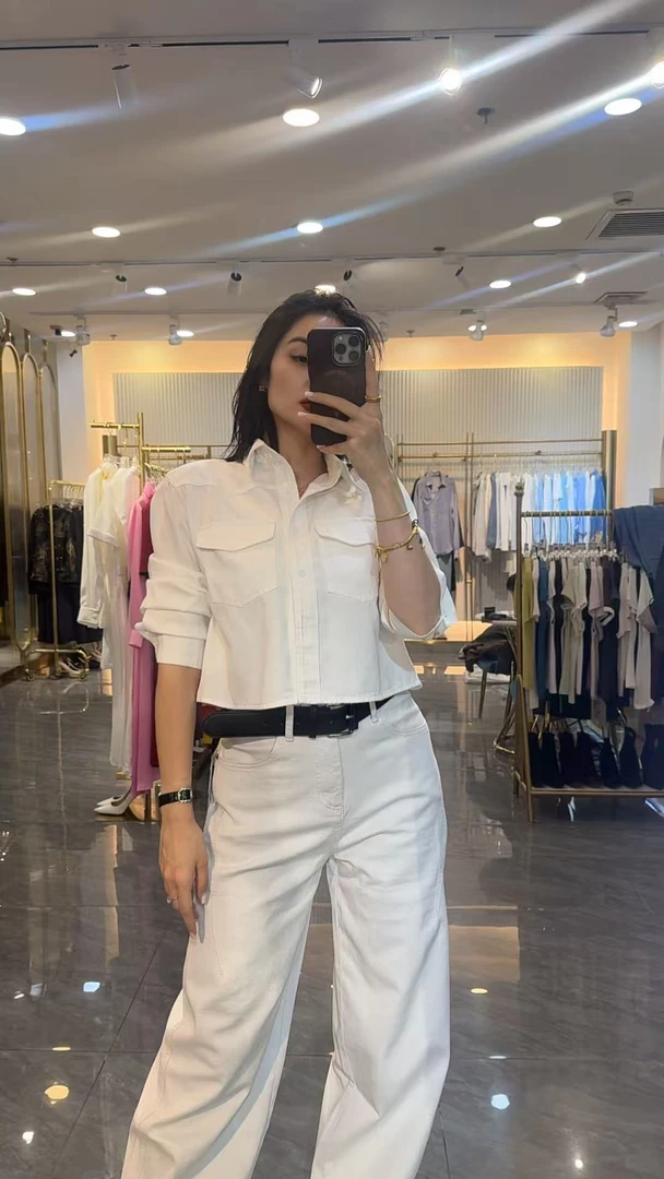 女水洗高腰牛仔裤八分弯刀裤时尚百搭直筒白色