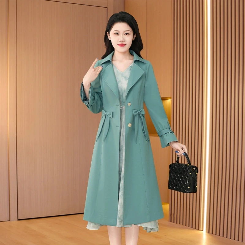 拉夏贝尔新款阔太太妈妈中长款2025春秋气质时尚减龄收腰显瘦风衣