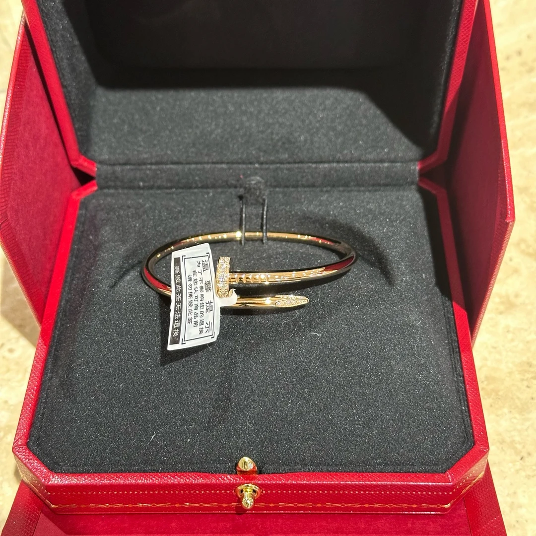 全新未使用 Cartier/卡地亚 23年钉子手镯首尾镶钻 宽版玫瑰金16