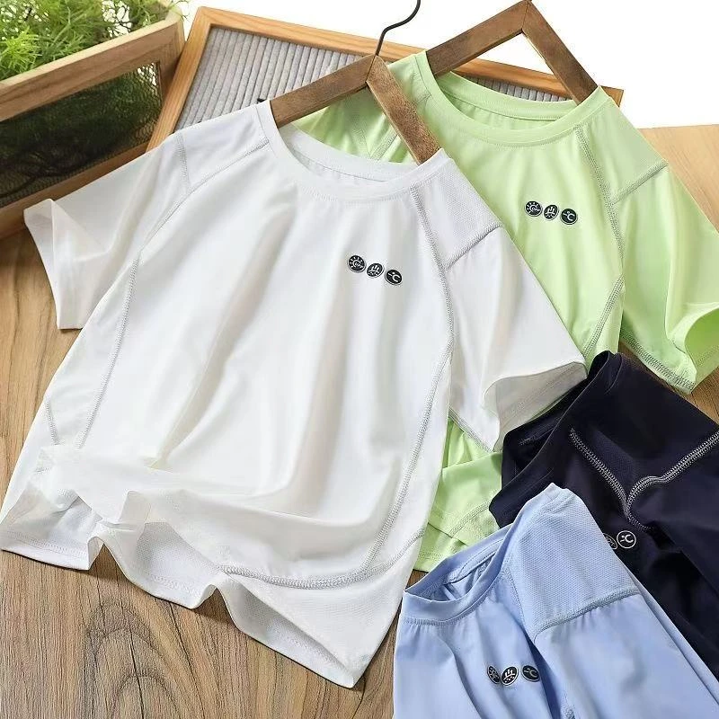 速干凉感~2025夏季儿童透气薄简约中大童休闲百搭短袖上衣9243