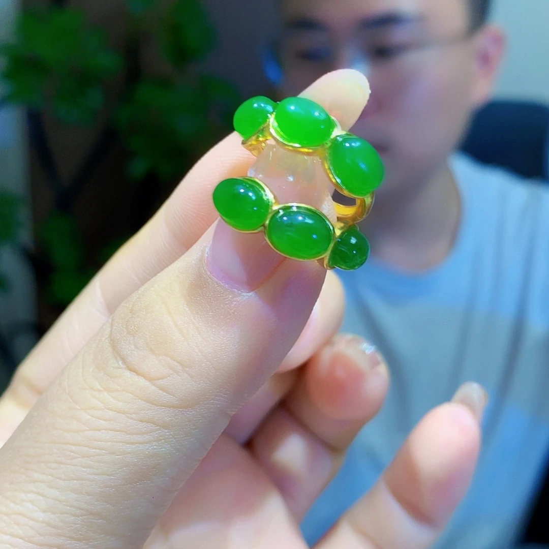 银S925镀金镶嵌和田玉（碧玉）耳饰
