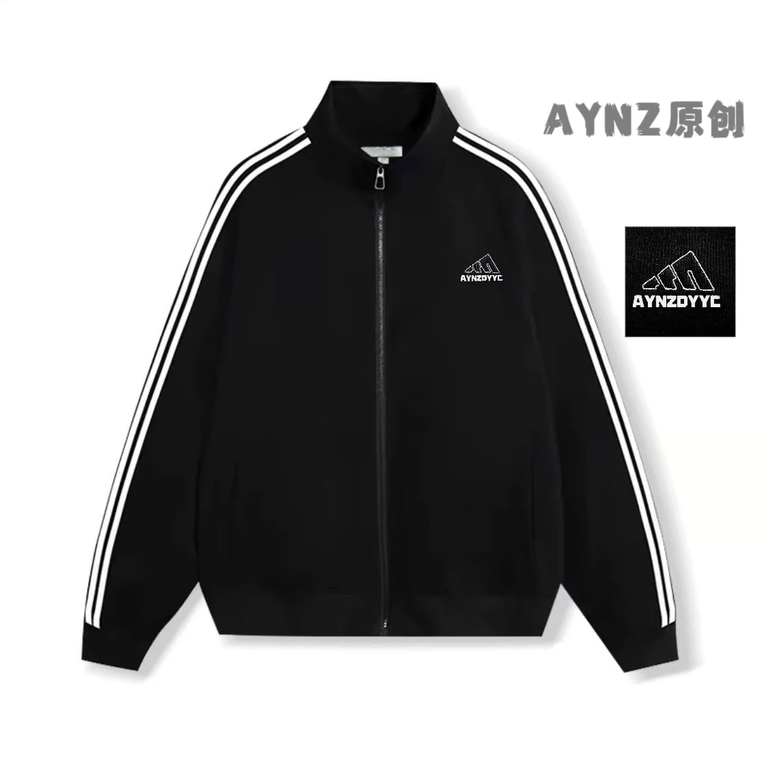 男士新款春秋外套立领翻领时尚休闲修身拼接百搭潮流运动条纹