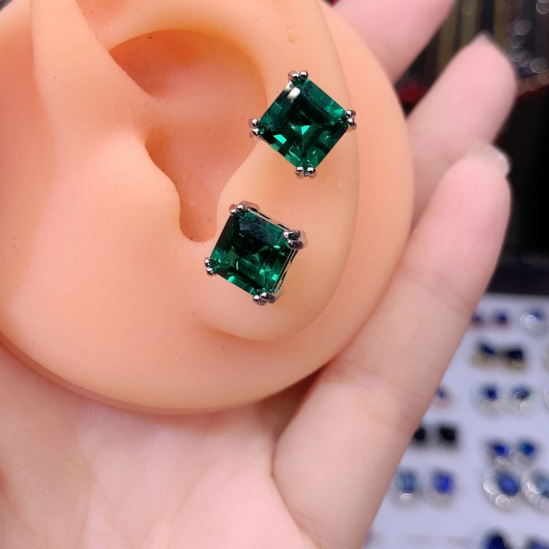 耳饰透辉石银S925镶嵌8白