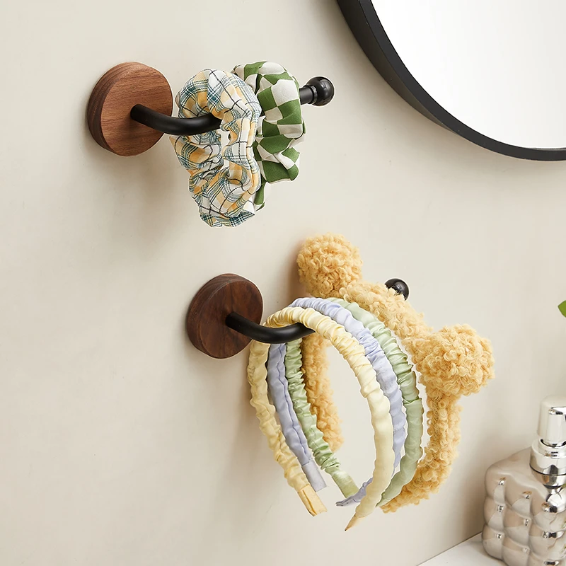 胡桃木发圈发箍收纳架壁挂式免打孔浴室皮筋头绳挂钩发绳首饰神器