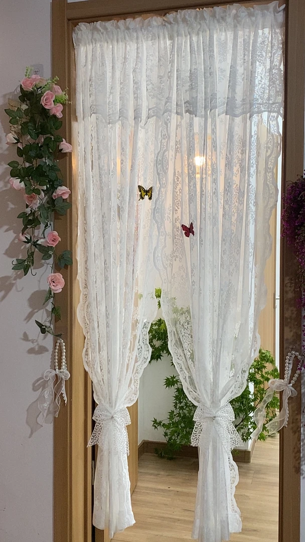 高端蕾丝刺绣温柔法式免打孔隔断门帘氛围感防尘纱帘