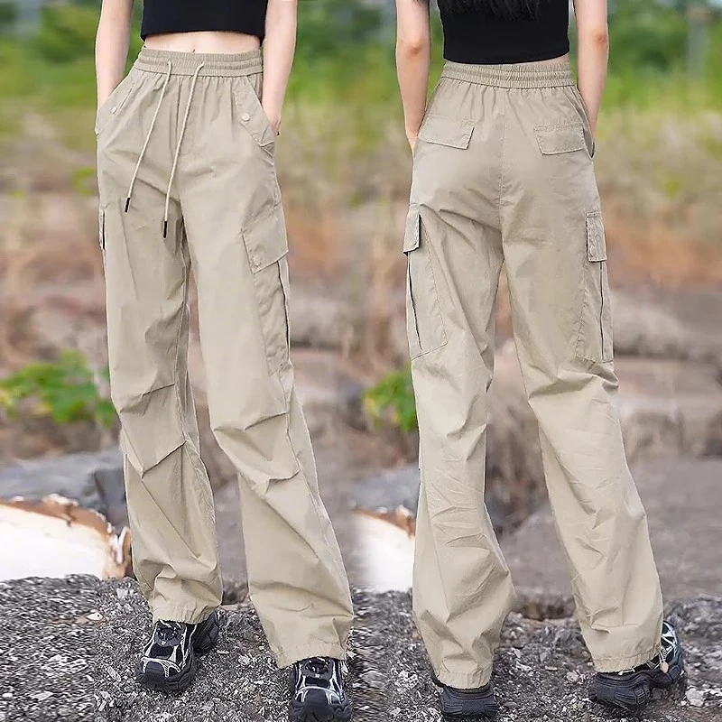 拉夏贝尔时尚工装裤阔腿裤女夏季2025新款百搭个性轻便修身直筒裤