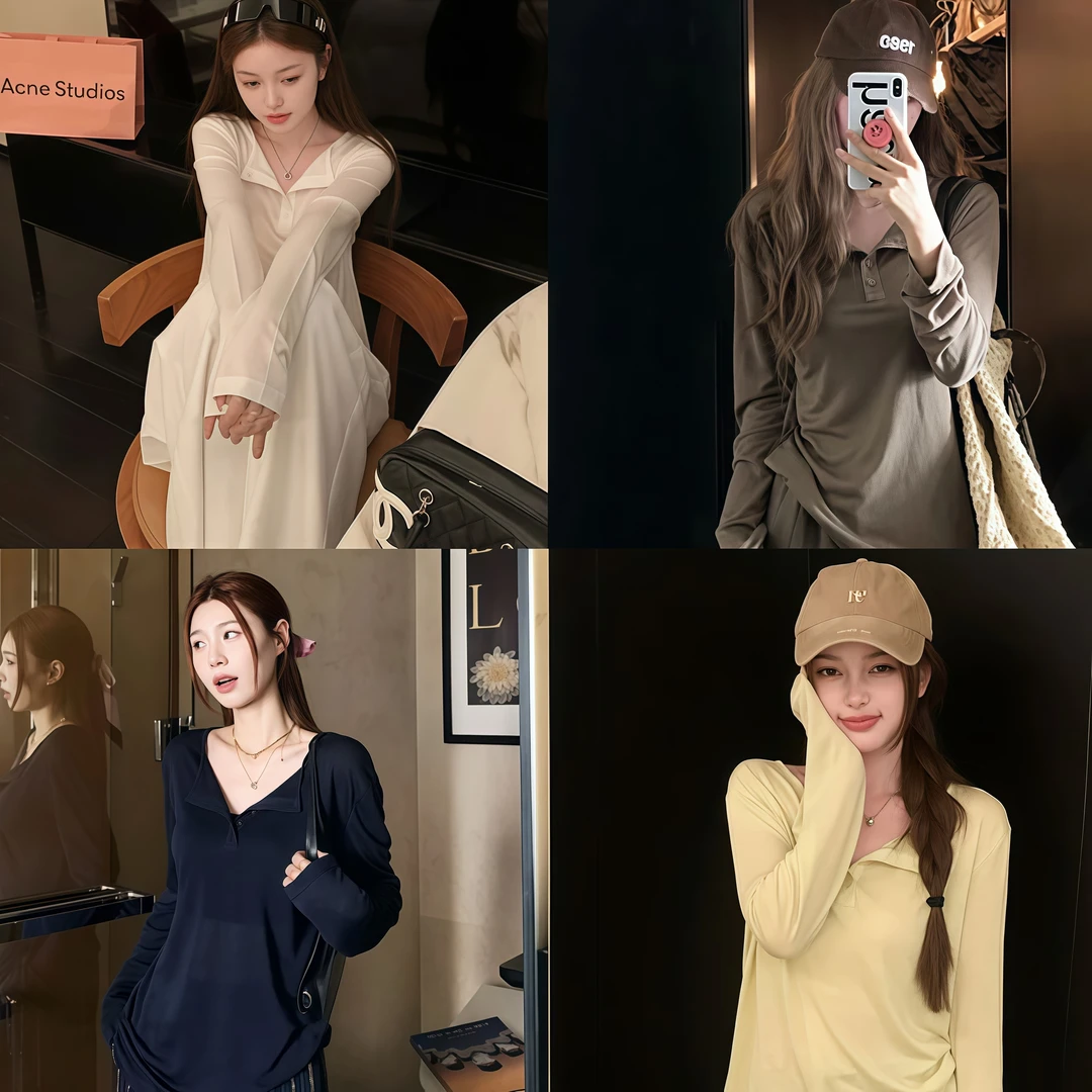 柔软亲肤舒适主义/四色必入万能基础百搭一排扣宽松针织防晒长袖T