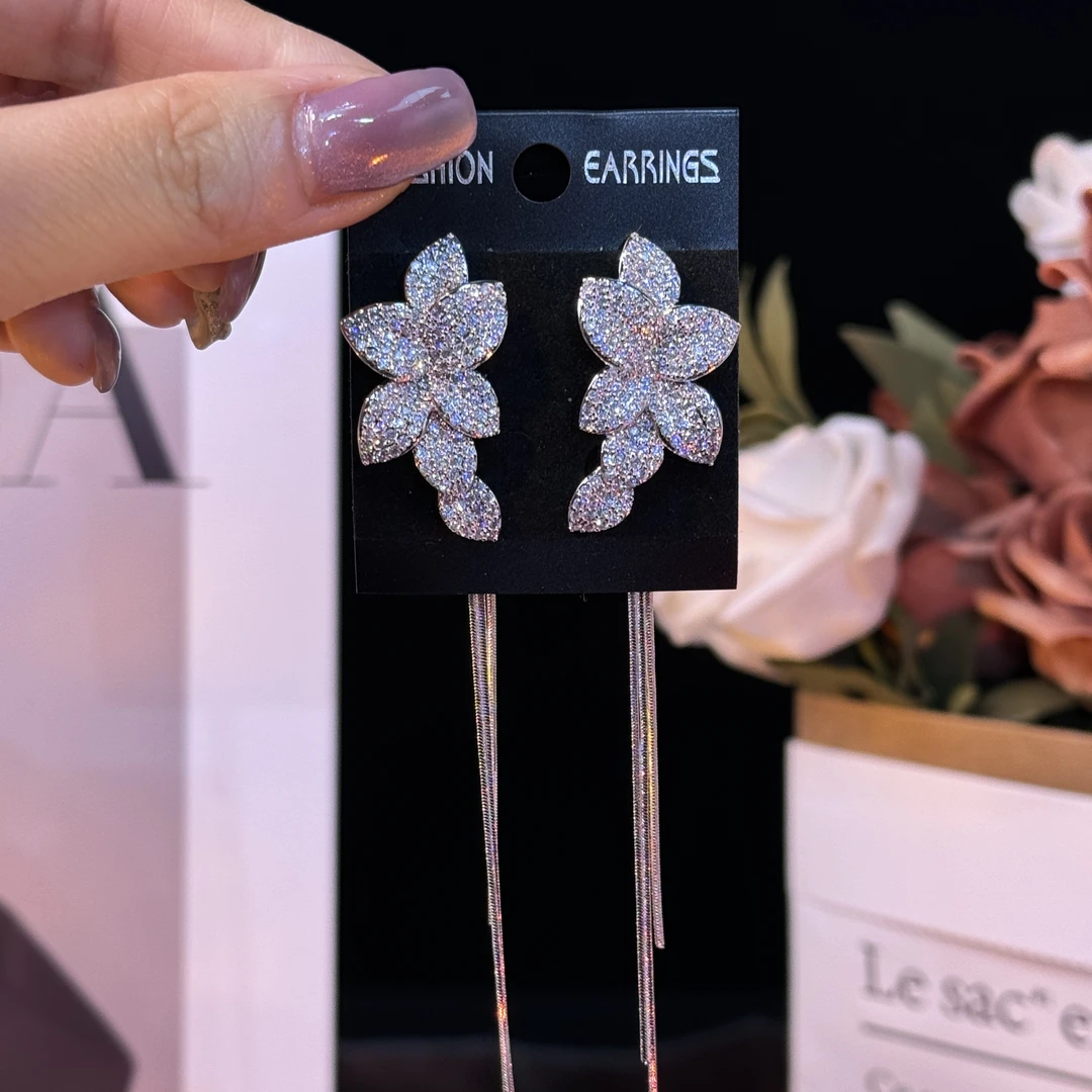 铜合金耳饰 春柔】气质轻奢时尚个性长款流苏耳环优雅两戴耳钉甜美