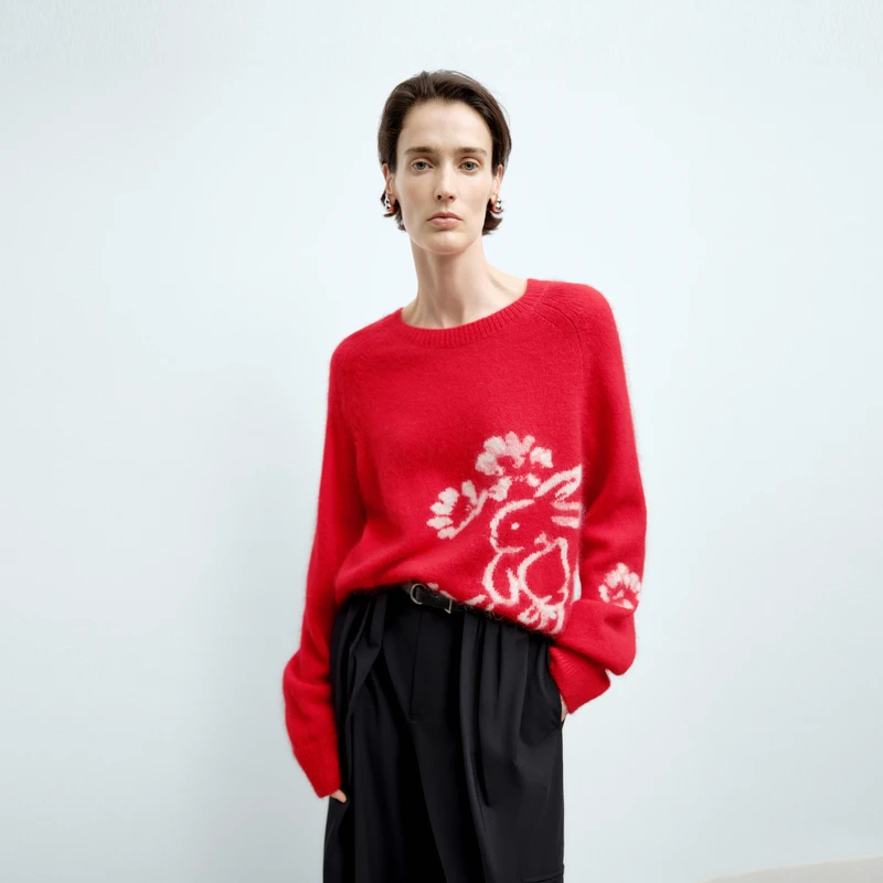 【商场同款新品】edition2025春季新年新衣玉兔提花毛衣#EBE1SWT023