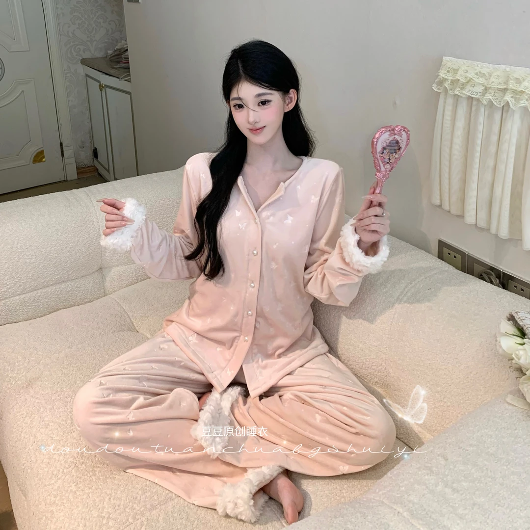 菠萝【心动交织】海岛双面绒纯欲风显白冬保暖家居服秋冬套装时尚