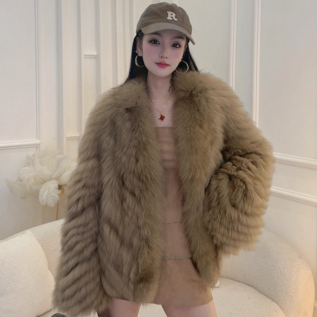 D-HGDF网红款狐狸毛皮草外套鱼骨车条密车工艺洋气女冬