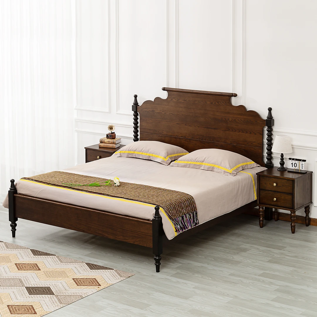 法式复古中古风实木床美式家用卧室双人床主卧大床榫卯结构实木床