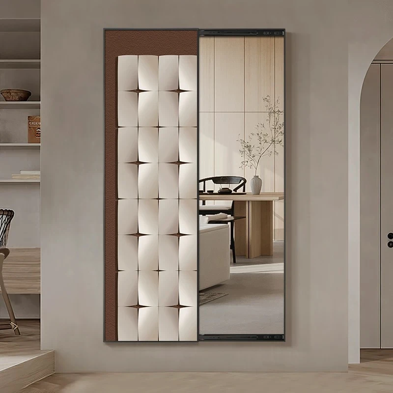 现代简约抽象玄关装饰画隐藏式推拉镜子客厅画全身镜隐形穿衣镜