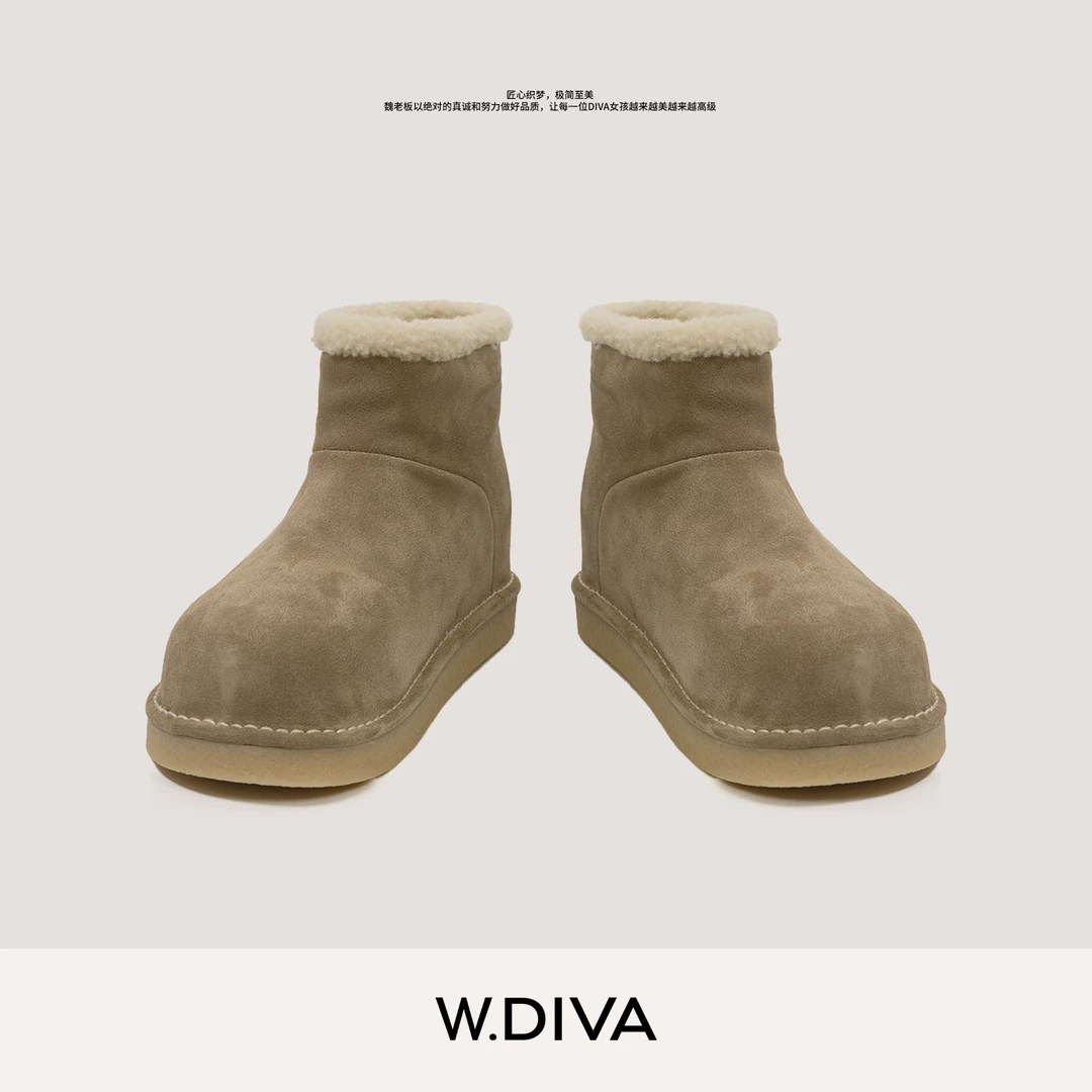 W.Diva【绒雪】复古森系厚底内增高牛反绒皮雪地靴54X103196