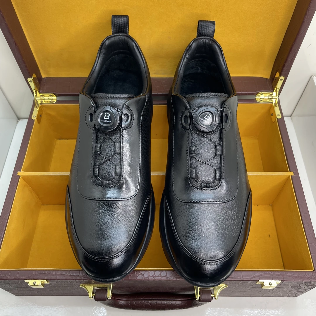 冬季加绒保暖旋转扣鹿皮皮鞋  男士户外休闲运动鞋 一脚蹬软皮