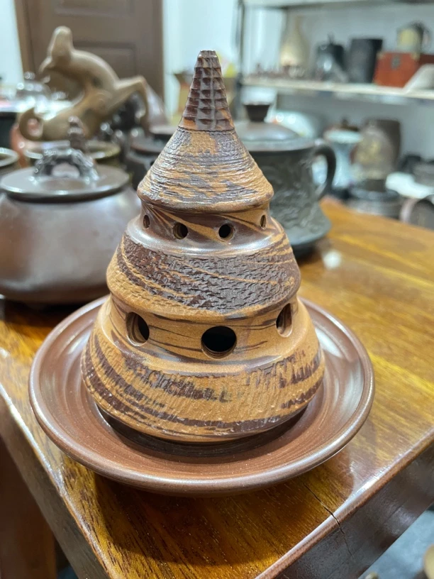 钦州坭兴陶全手工绞泥宝塔香炉