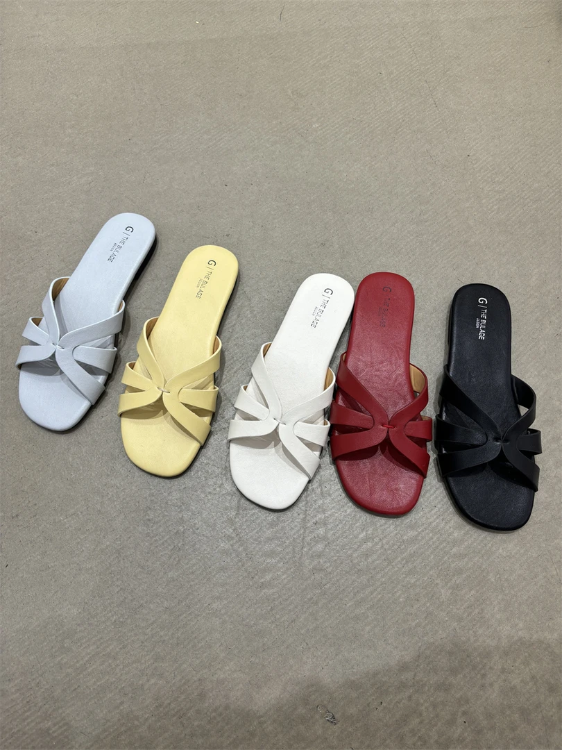 法式复古一字拖鞋女夏外穿平底凉拖鞋