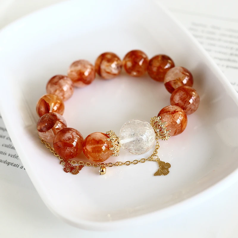 44-天然牛血红胶花手串白水晶手链 颜色微差多样性发一DD10088004