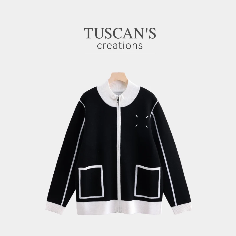 TUSCAN'S CREATIONS撞色冬季百搭针织毛衣宽松长袖男外套时代双鱼