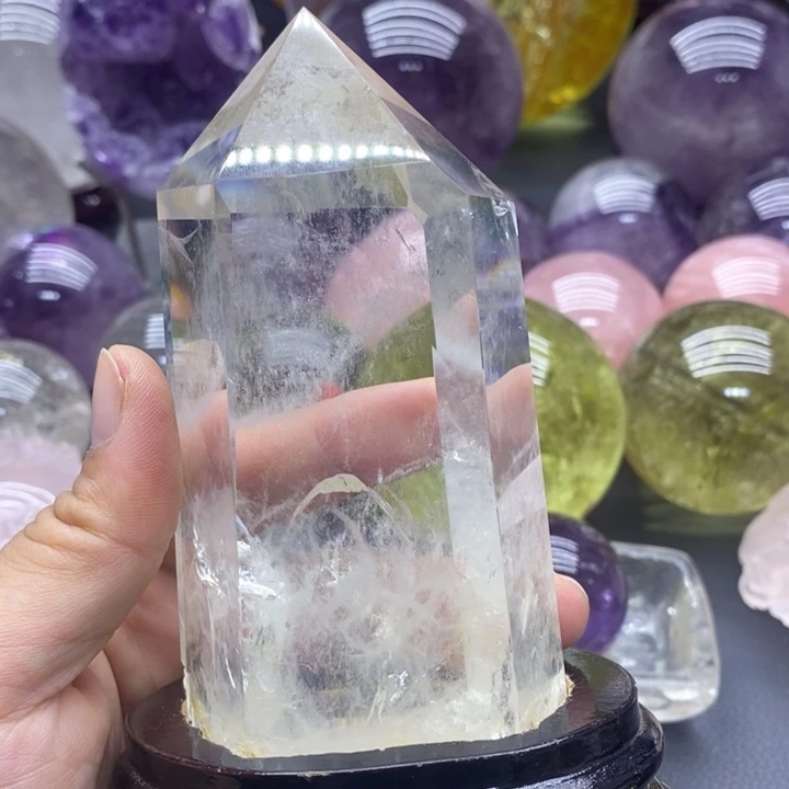 水晶大型摆件（非配饰）未镶嵌10蓝针白水晶柱