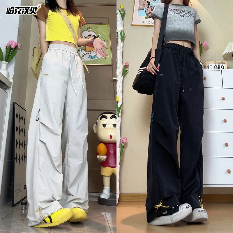 褶皱工装裤子男生夏季薄款美式高街情侣潮牌宽松直筒阔腿运动长裤