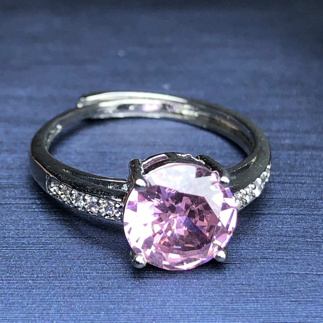 11246粉钻戒指银色托公主培育漂亮开口可调漂亮