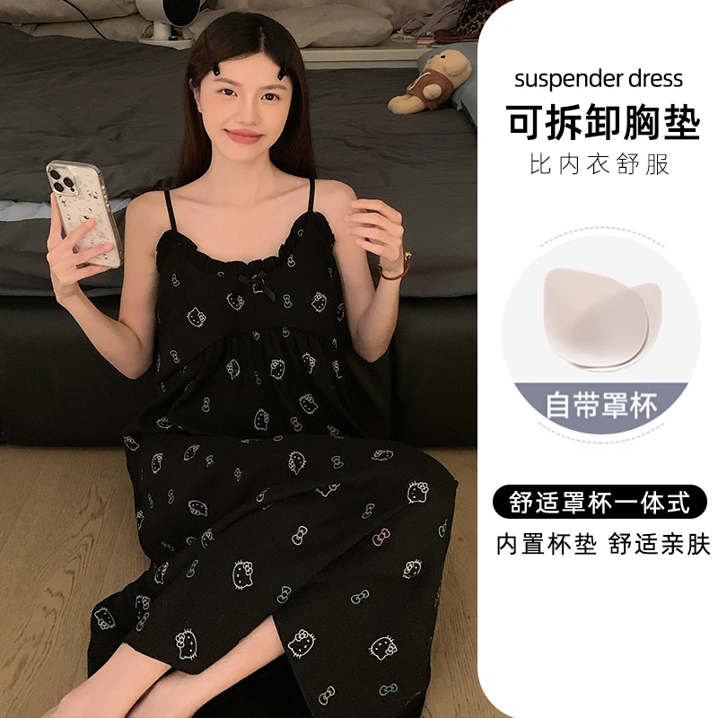 爆款2025年新款睡裙带胸垫吊带夏季女网红夏天纯欲风家居服可外穿