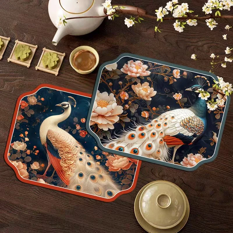 凤凰花开两件套餐桌垫家用垫子防烫隔热吸水防油沥水垫茶桌垫