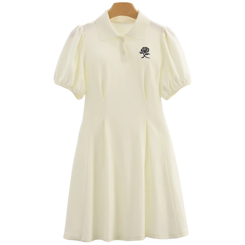 F1016-【郁】淑女气质POLO领短袖收腰连衣裙#XYX56L109