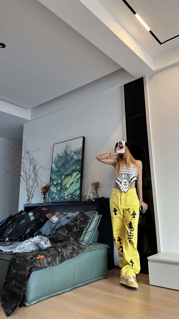 【CH限定】秀场高定十字架牛仔裤潮流时尚直筒牛仔裤男女同款牛仔裤