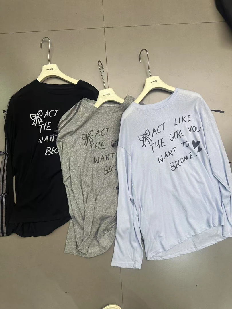 「KEKE」秋季新款#7828长袖T恤女宽松蝴蝶结印花上衣